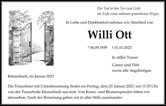 Traueranzeige von Willi Ott von Giessener Allgemeine, Alsfelder Allgemeine