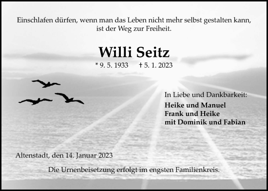 Traueranzeige von Willi Seitz von Kreis-Anzeiger