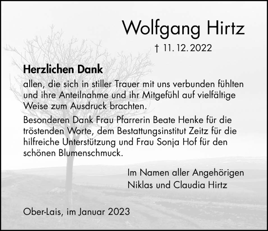 Traueranzeige von Wolfgang Hirtz von Kreis-Anzeiger