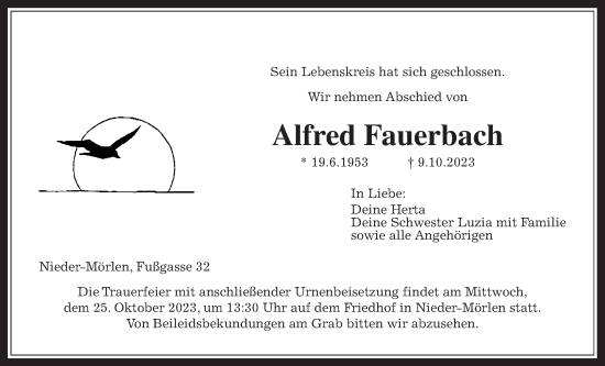 Traueranzeige von Alfred Fauerbach von Wetterauer Zeitung
