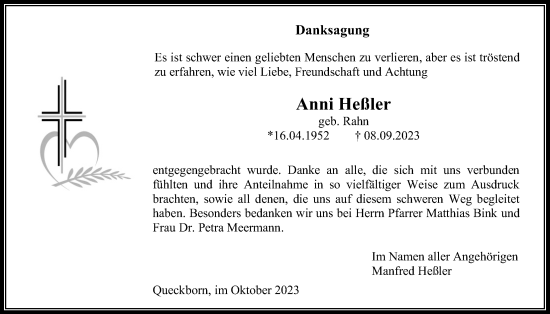 Traueranzeige von Anni Heßler von Giessener Anzeiger, Giessener Allgemeine, Alsfelder Allgemeine