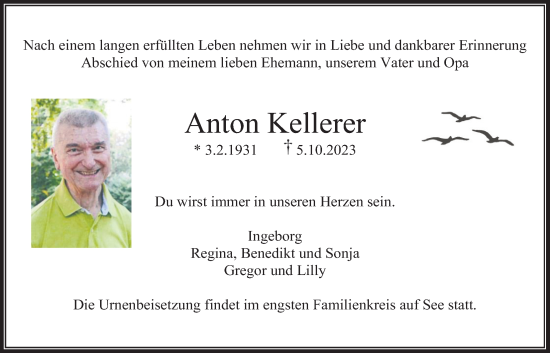 Traueranzeige von Anton Kellerer von Bad Vilbel/Karben