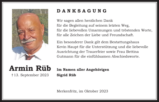 Traueranzeige von Armin Rüb von Kreis-Anzeiger