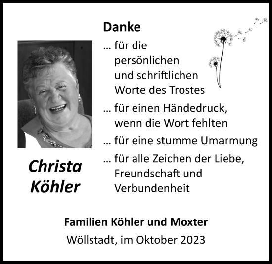 Traueranzeige von Christa Köhler von Wetterauer Zeitung