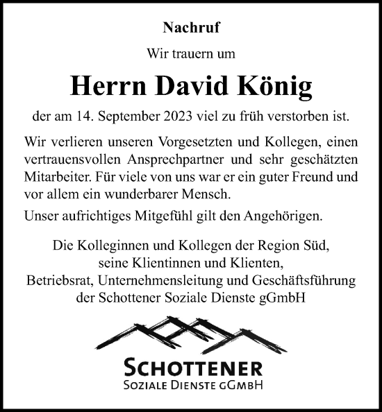 Traueranzeige von David König von Wetterauer Zeitung