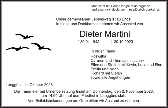 Traueranzeige von Dieter Martini von Giessener Allgemeine, Alsfelder Allgemeine