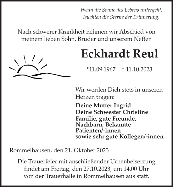 Traueranzeige von Eckhardt Reul von Wetterauer Zeitung, Kreis-Anzeiger