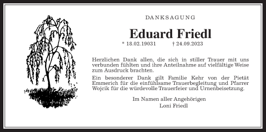 Traueranzeige von Eduard Friedl von Wetterauer Zeitung