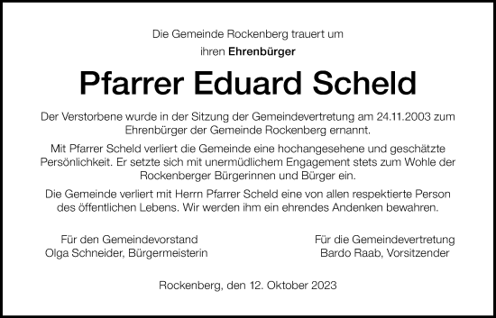 Traueranzeige von Eduard Scheld von Wetterauer Zeitung