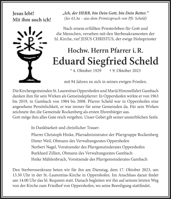 Traueranzeige von Eduard Siegfried Scheld von Wetterauer Zeitung