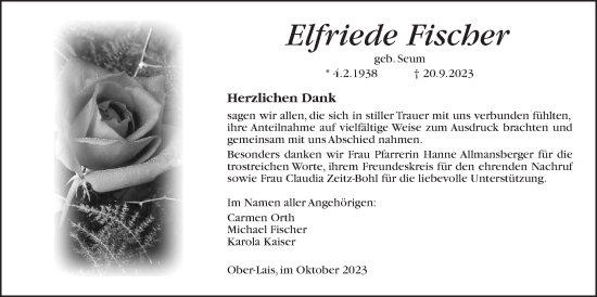 Traueranzeige von Elfriede Fischer von Kreis-Anzeiger