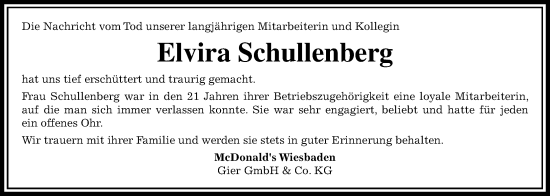 Traueranzeige von Elvira Schullenberg 