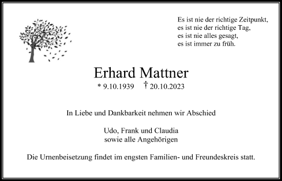 Traueranzeige von Erhard Mattner von Bad Vilbel/Karben