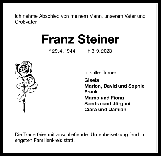 Traueranzeige von Franz Steiner von Licher Wochenblatt