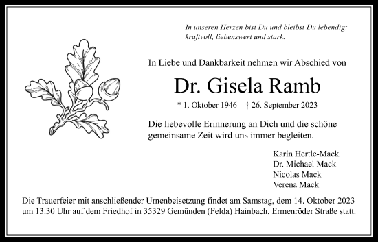 Traueranzeige von Gisela Ramb von Alsfelder Allgemeine