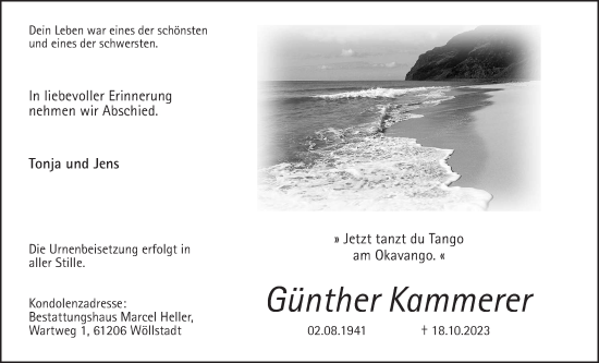 Traueranzeige von Günther Kammerer von Wetterauer Zeitung