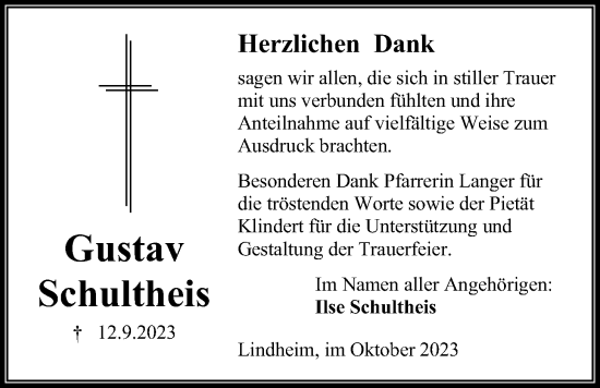 Traueranzeige von Gustav Schultheis von Kreis-Anzeiger