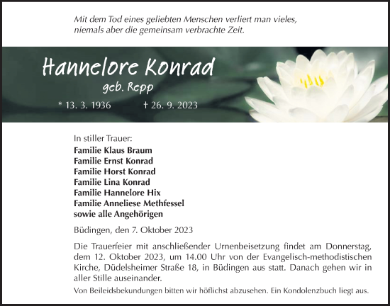 Traueranzeige von Hannelore Konrad von Kreis-Anzeiger