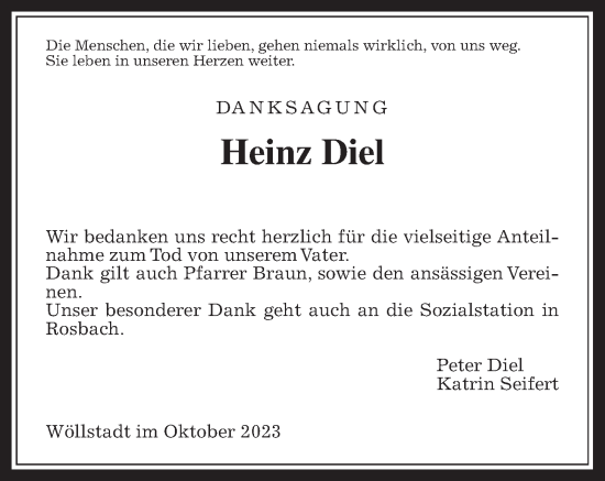 Traueranzeige von Heinz Diel von Wetterauer Zeitung