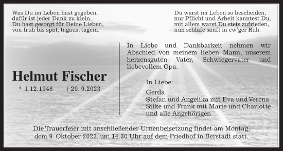 Traueranzeige von Helmut Fischer von Wetterauer Zeitung