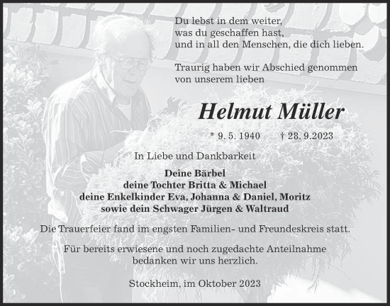 Traueranzeige von Helmut Müller von Kreis-Anzeiger