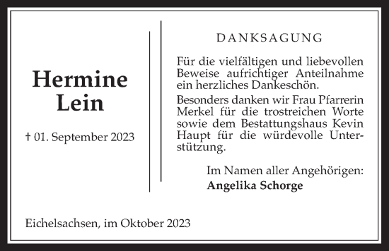 Traueranzeige von Hermine Lein von Kreis-Anzeiger