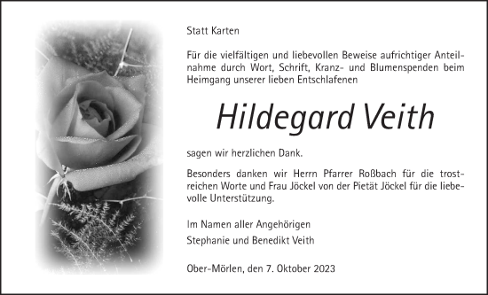 Traueranzeige von Hildegard Veith von Wetterauer Zeitung