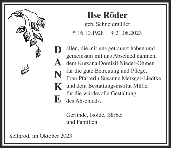 Traueranzeige von Ilse Röder von Mücker Stimme