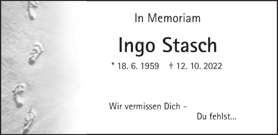 Traueranzeige von Ingo Stasch von Wetterauer Zeitung, Giessener Allgemeine, Alsfelder Allgemeine, Giessener Anzeiger, Wetterauer Zeitung, Giessener Allgemeine, Alsfelder Allgemeine, Giessener Anzeiger