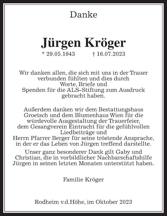 Traueranzeige von Jürgen Kröger von Wetterauer Zeitung