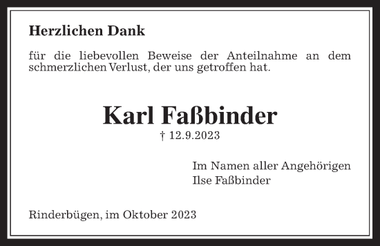 Traueranzeige von Karl Faßbinder von Kreis-Anzeiger