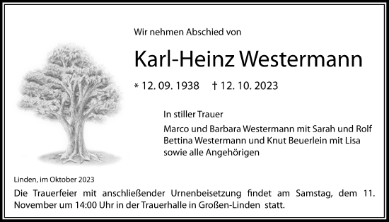 Traueranzeige von Karl-Heinz Westermann von Giessener Allgemeine, Alsfelder Allgemeine, Giessener Anzeiger