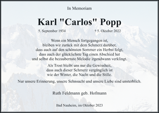 Traueranzeige von Karl Popp von Wetterauer Zeitung