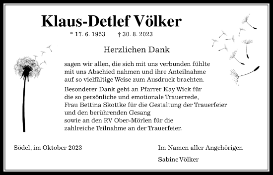Traueranzeige von Klaus-Detlef Völker von Wetterauer Zeitung