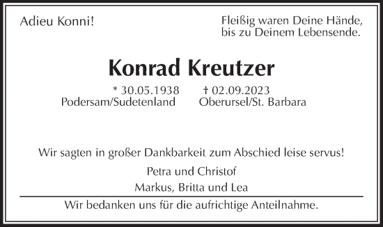 Traueranzeige von Konrad Kreutzer von Usinger Anzeiger