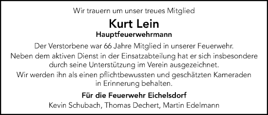 Traueranzeige von Kurt Lein von Kreis-Anzeiger