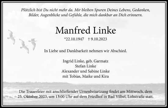 Traueranzeige von Manfred Linke von Bad Vilbel/Karben