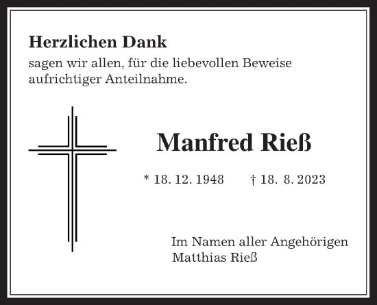 Traueranzeige von Manfred Rieß von Wetterauer Zeitung