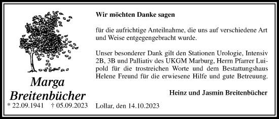 Traueranzeige von Marga Breitenbücher von Giessener Anzeiger, Giessener Allgemeine, Alsfelder Allgemeine