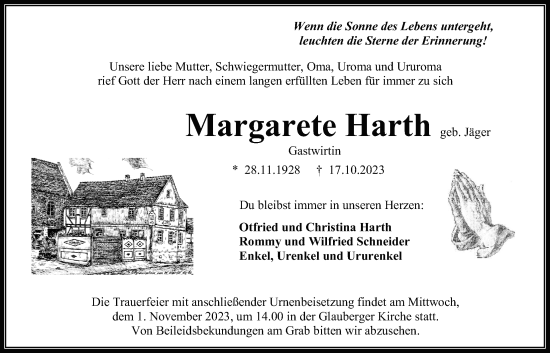 Traueranzeige von Margarete Harth von Kreis-Anzeiger