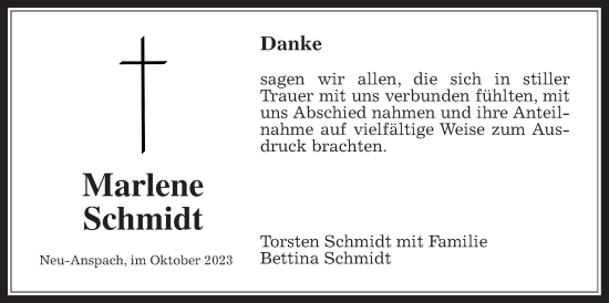 Traueranzeige von Marlene Schmidt von Usinger Anzeiger