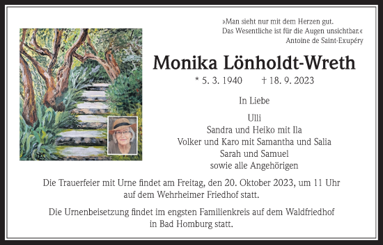 Traueranzeige von Monika Lönholdt-Wreth von Usinger Anzeiger