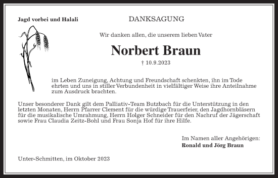 Traueranzeige von Norbert Braun von Kreis-Anzeiger