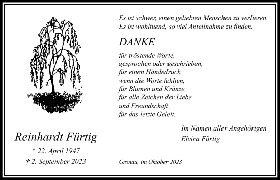Traueranzeige von Reinhardt Fürtig von Bad Vilbel/Karben