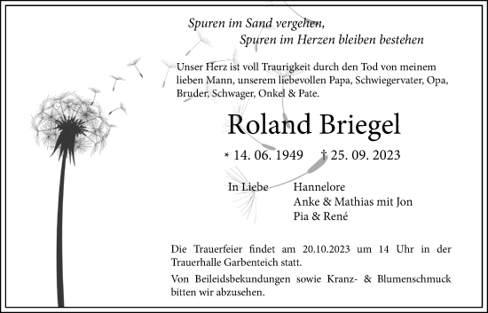 Traueranzeige von Roland Briegel von Giessener Anzeiger, Giessener Allgemeine, Alsfelder Allgemeine