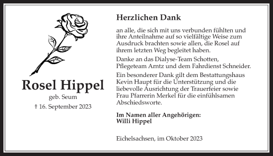 Traueranzeige von Rosel Hippel von Kreis-Anzeiger
