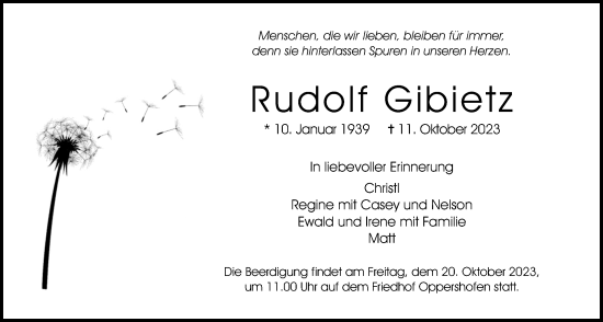 Traueranzeige von Rudolf Gibietz von Wetterauer Zeitung