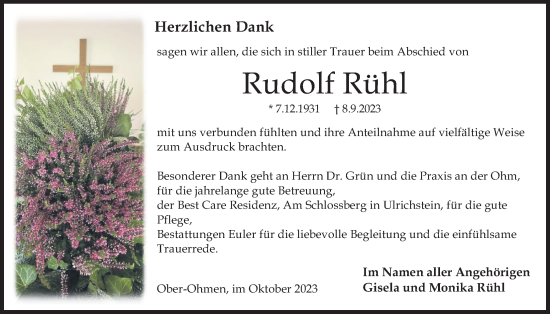 Traueranzeige von Rudolf Rühl von Mücker Stimme, Mücker Stimme