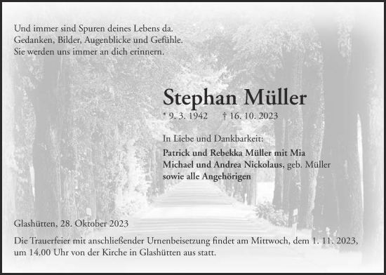 Traueranzeige von Stephan Müller von Kreis-Anzeiger