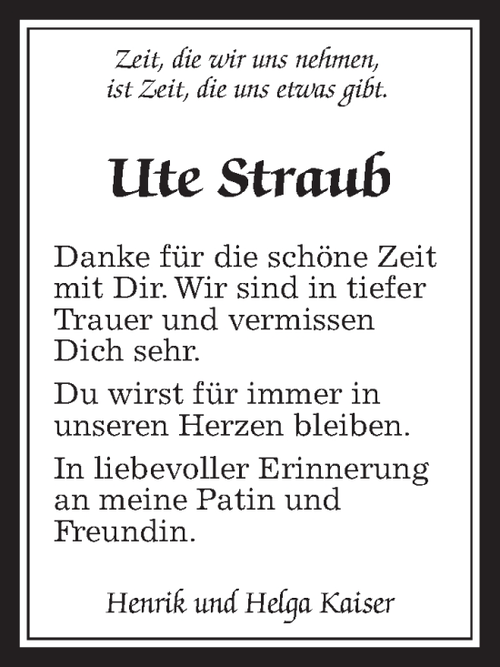 Traueranzeige von Ute Straub von Kreis-Anzeiger